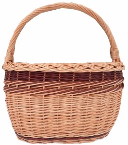 Kosz wiklinowy na zakupy, grzyby - złotówka, pas+ przeplatany brąz, 39 cm