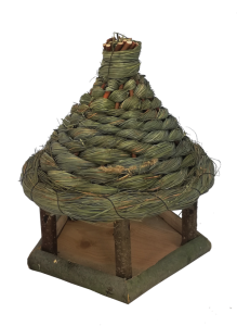 KARMNIK dla ptaków, brzozowy, daszek z trawy, chatka