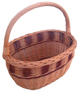 Kosz wiklinowy na zakupy, grzyby - złotówka, cieniowany brąz, 39 cm