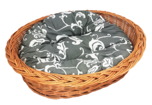 Zestaw legowisko wiklinowe "zwykłe" 50 cm + poduszka szaro-biała