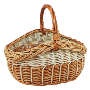 Kosz wiklinowy na zakupy, grzyby, z pasem ecru, dł. 35 cm