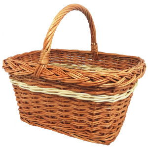 Kosz wiklinowy zakupowy, na zakupy, grzyby, "Prostokątny" z pasem ecru, dł. 42 cm