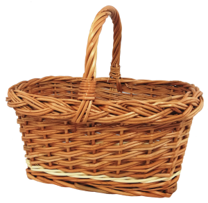 Kosz wiklinowy zakupowy, na zakupy, grzyby, "Prostokątny" z pasem ecru, dł. 35 cm