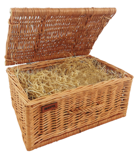 Skrzynka wiklinowa na prezent, upominek, "Szampanówka" - naturalna z wełną drzewną dębową