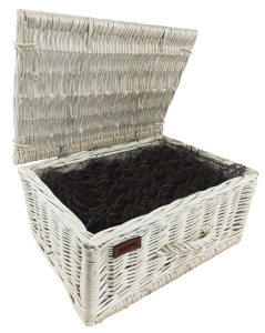 Skrzynka wiklinowa na prezent, upominek, "Szampanówka" - ecru z wełną drzewną ciemną