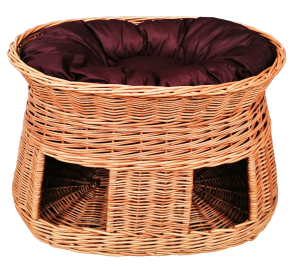 Buda/domek dla kota lub psa, duża, dwa wejścia, naturalna - z poduszką