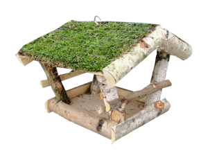 Karmnik dla ptaków brzozowy daszek dwuspadowy z mchu