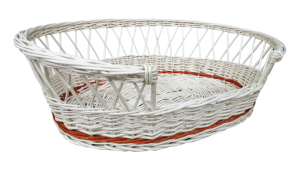 Legowisko wiklinowe dla psa lub kota, ażurowe, ecru z paskiem, dł. 64 cm