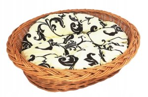 Zestaw legowisko wiklinowe "zwykłe" 82 cm + poduszka ecru-brąz
