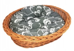Zestaw legowisko wiklinowe "zwykłe" 45 cm + poduszka szaro-biała
