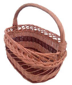 KOSZ WIKLINOWY NA ZAKUPY, PIKNIK, PREZENT (przeplatany z brązem + ażur góra)