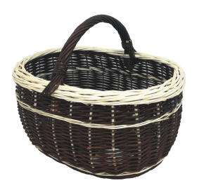 Kosz wiklinowy zakupowy, na grzyby, piknik "Węgiel" czarny-ecru, dł. 43 cm