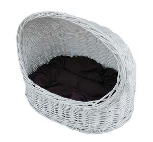 Buda, Domek, Budka wiklinowa z poduszką, koszyk, legowisko z wikliny dla psa/kota - małe ecru