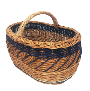 Kosz wiklinowy zakupowy, na grzyby, piknik, przeplatany z niebieskim