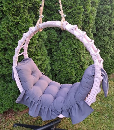 Hamak Wiklinowy huśtawka różowa + poduszka szara ciemna iwarpol Wiklinowy Market.jpg