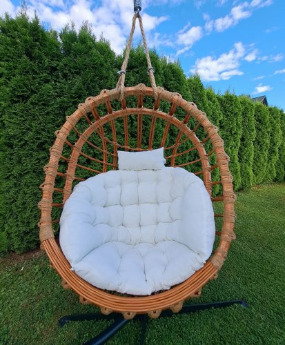 Huśtawka Wiklinowa, Fotel Wiszący Naturalny + poduszka biały Iwarpol Wiklinowy Market.jpg