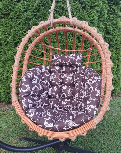 Huśtawka Wiklinowa, Fotel Wiszący Naturalny + poduszka brązowo-biała Iwarpol Wiklinowy Market.jpg