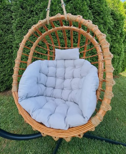 Huśtawka Wiklinowa, Fotel Wiszący Naturalny + poduszka jasny szary Iwarpol Wiklinowy Market.jpg