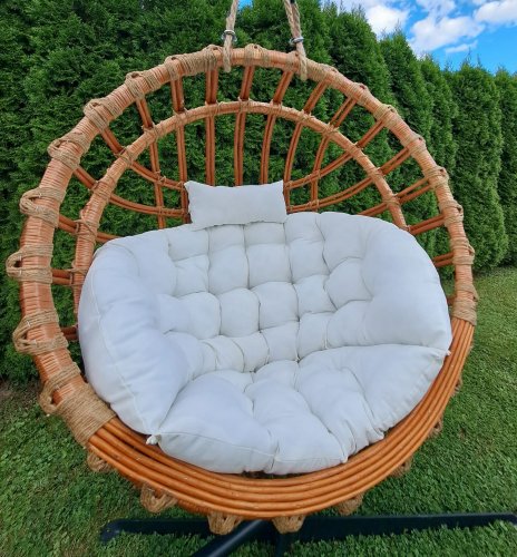 Huśtawka Wiklinowa, Fotel Wiszący Naturalny OKRĄGŁY + poduszka biała Iwarpol Wiklinowy Market.jpg