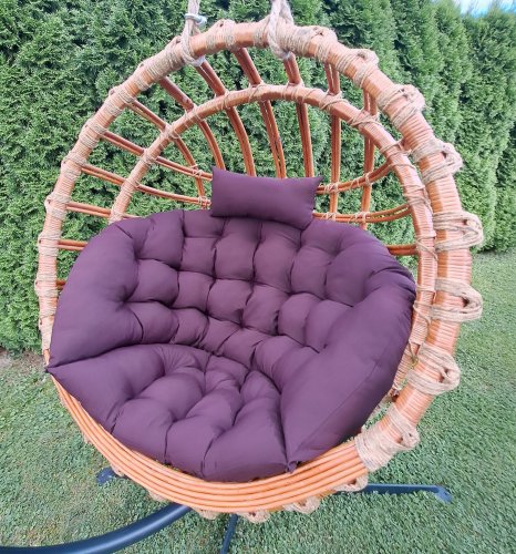 Huśtawka Wiklinowa, Fotel Wiszący Naturalny OKRĄGŁY + poduszka brąz Iwarpol Wiklinowy Market.jpg