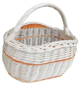 Kosz wiklinowy na zakupy, grzyby  (bardzo duży) 47 cm ecru-pomarańczowy