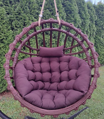 Huśtawka Wiklinowa, Fotel Wiszący Brązowy OKRĄGŁY + poduszka brąz Iwarpol Wiklinowy Market.jpg