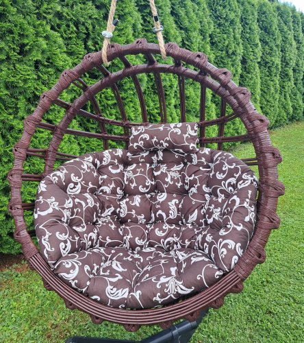 Huśtawka Wiklinowa, Fotel Wiszący Brązowy OKRĄGŁY + poduszka brązowo-biała Iwarpol Wiklinowy Market.jpg