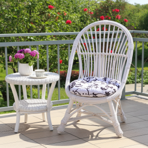 Fotel wiklinowy, krzesło, (h 95 cm) MUSZELKA kolor ecru + poduszka