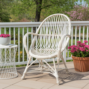 Fotel wiklinowy muszelka z podłokietnikami ECRU