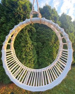 Hamak wiklinowy, huśtawka, fotel wiszący okrągły, 100 cm BIAŁY 