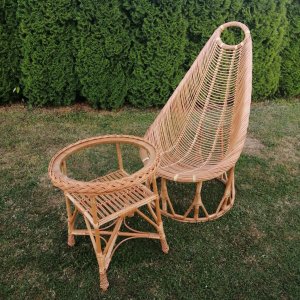 Fotel wiklinowy (h 104 cm) KUBEŁEK, fotel "LOT", fotel z wikliny  + stolik 50 cm