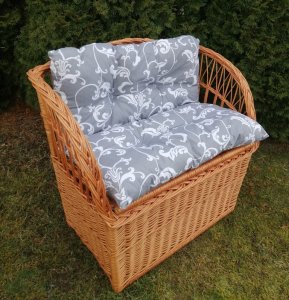 ŁAWKA WIKLINOWA, Kufer, Sofa, (75 cm) + poduszka szara-ecru 