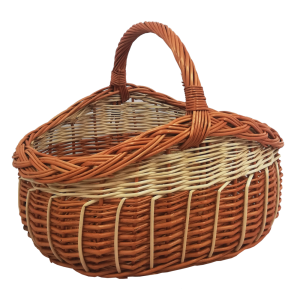 Kosz wiklinowy na zakupy, grzyby, z pasem ecru, dł. 43 cm