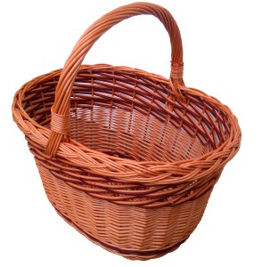 KOSZYK Z WIKLINY NA GRZYBY, ZAKUPY (przeplatany z ciemnym brązem+pas dół)