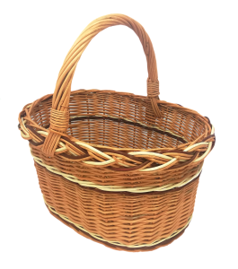Kosz wiklinowy na zakupy, grzyby, z ecru i brązem