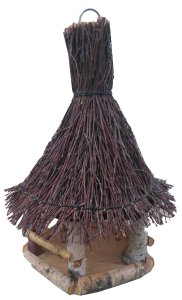 KARMNIK dla ptaków, brzozowy, okrągły, daszek z gałązek 