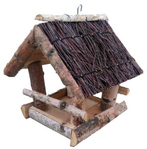 KARMNIK dla ptaków, brzozowy, daszek z gałązek 